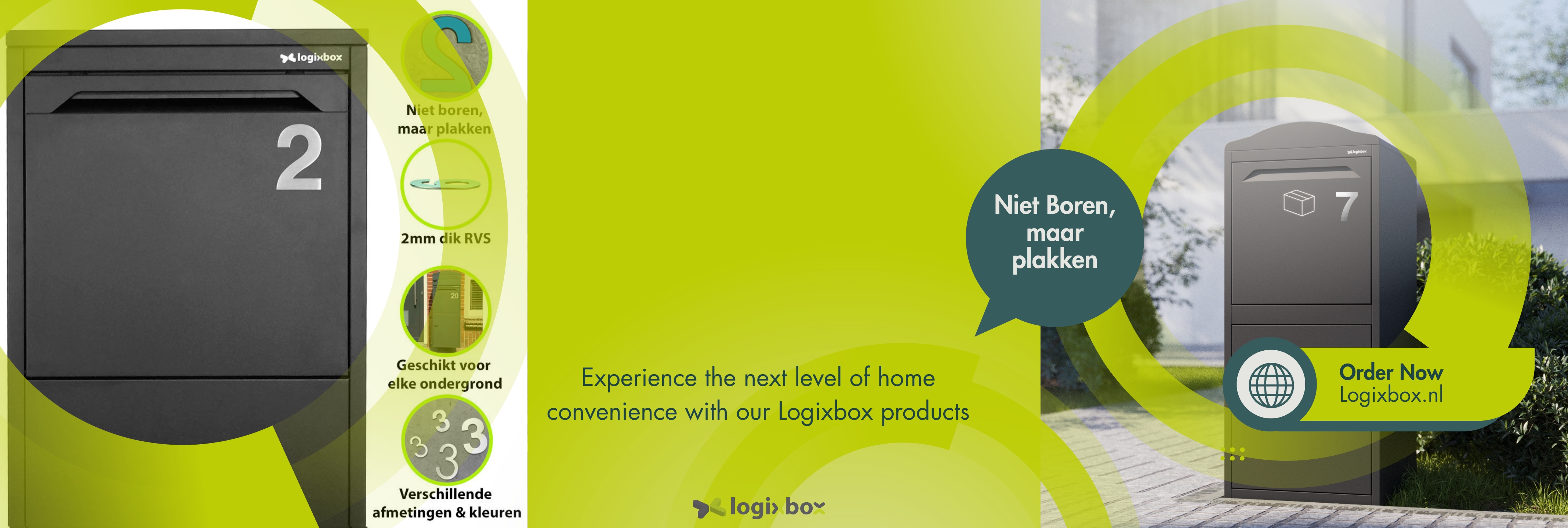 RVS huisnummersticker op Logixbox pakketbrievenbus – strak en professioneel uiterlijk