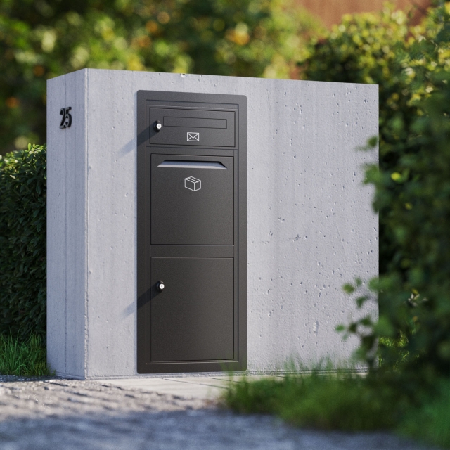 Inbouw pakketbrievenbus geïntegreerd in gevel – strakke Logixbox designoplossing voor woningen