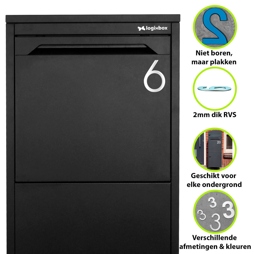 Logixbox RVS geborstelde huisnummers eenvoudig zelf te monteren